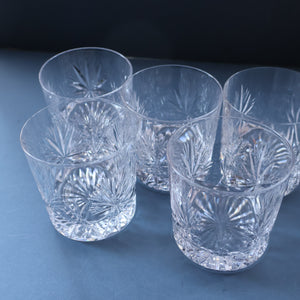 Vintage LOT OF FIVE 1980s Edinburgh Crystal Whisky Tumblers STAR OF EDINBURGH Pattern. 3 1/4 inches 