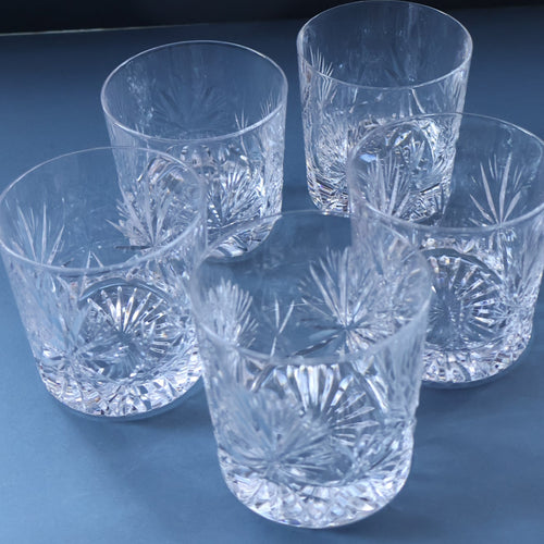 Vintage LOT OF FIVE 1980s Edinburgh Crystal Whisky Tumblers STAR OF EDINBURGH Pattern. 3 1/4 inches 