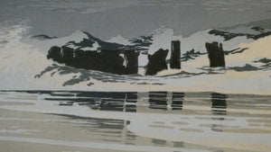 Collectable 1930s Original COLOUR WOODCUT Entitled "Breakers" by Oscar Droege. Pencil Signed