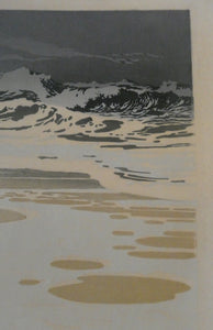 Collectable 1930s Original COLOUR WOODCUT Entitled "Breakers" by Oscar Droege. Pencil Signed