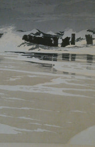 Collectable 1930s Original COLOUR WOODCUT Entitled "Breakers" by Oscar Droege. Pencil Signed