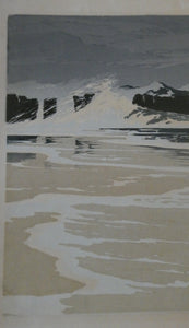 Collectable 1930s Original COLOUR WOODCUT Entitled "Breakers" by Oscar Droege. Pencil Signed