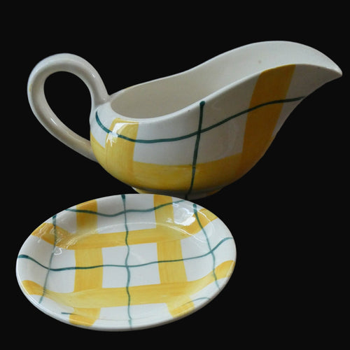 Popular 1950s Gravy Boat Plus Underplate. Attractive Yellow HABITANT Pattern by Meakin