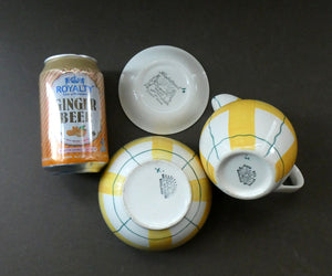 Popular 1950s Milk Jug (& wee underplate) and Open Sugar Bowl. Attractive Yellow HABITANT Pattern by Meakin