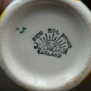 Popular 1950s Milk Jug (& wee underplate) and Open Sugar Bowl. Attractive Yellow HABITANT Pattern by Meakin