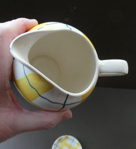 Popular 1950s Milk Jug (& wee underplate) and Open Sugar Bowl. Attractive Yellow HABITANT Pattern by Meakin