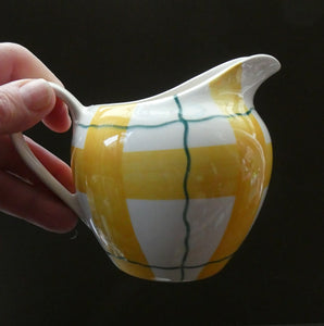 Popular 1950s Milk Jug (& wee underplate) and Open Sugar Bowl. Attractive Yellow HABITANT Pattern by Meakin