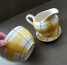 Load image into Gallery viewer, Popular 1950s Milk Jug (&amp; wee underplate) and Open Sugar Bowl. Attractive Yellow HABITANT Pattern by Meakin
