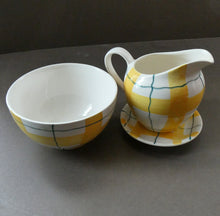 Load image into Gallery viewer, Popular 1950s Milk Jug (&amp; wee underplate) and Open Sugar Bowl. Attractive Yellow HABITANT Pattern by Meakin
