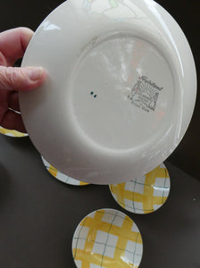 Popular 1950s FOUR Bowls and TWO Side Plates. Attractive Yellow HABITANT Pattern by Meakin