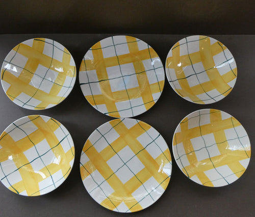 Popular 1950s FOUR Bowls and TWO Side Plates. Attractive Yellow HABITANT Pattern by Meakin
