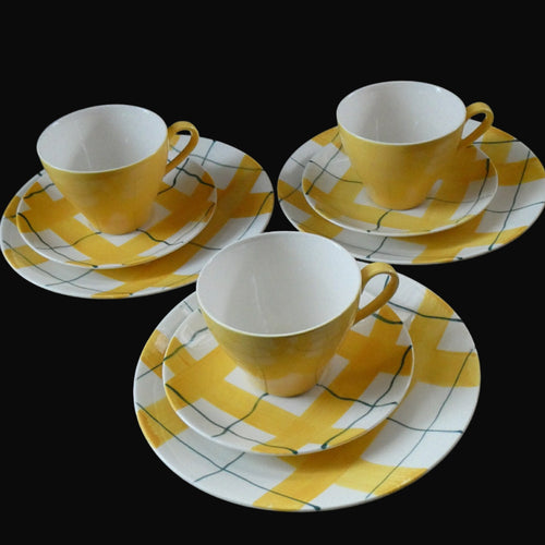 Popular 1950s THREE Trios. Attractive Yellow HABITANT Pattern by Meakin