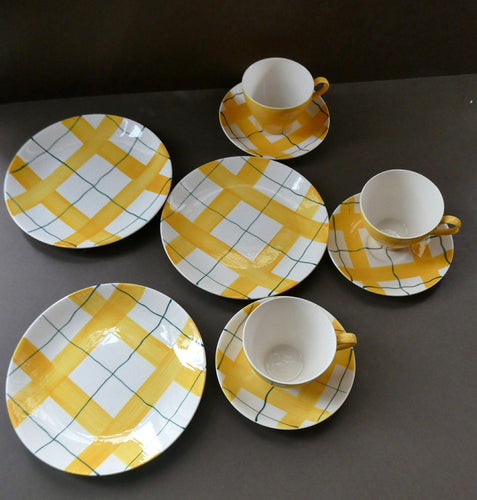 Popular 1950s THREE Trios. Attractive Yellow HABITANT Pattern by Meakin