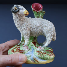 Load image into Gallery viewer, ANTIQUE Victorian 1880s Staffordshire Spill Vase. In the form of a Sheep or Ram

