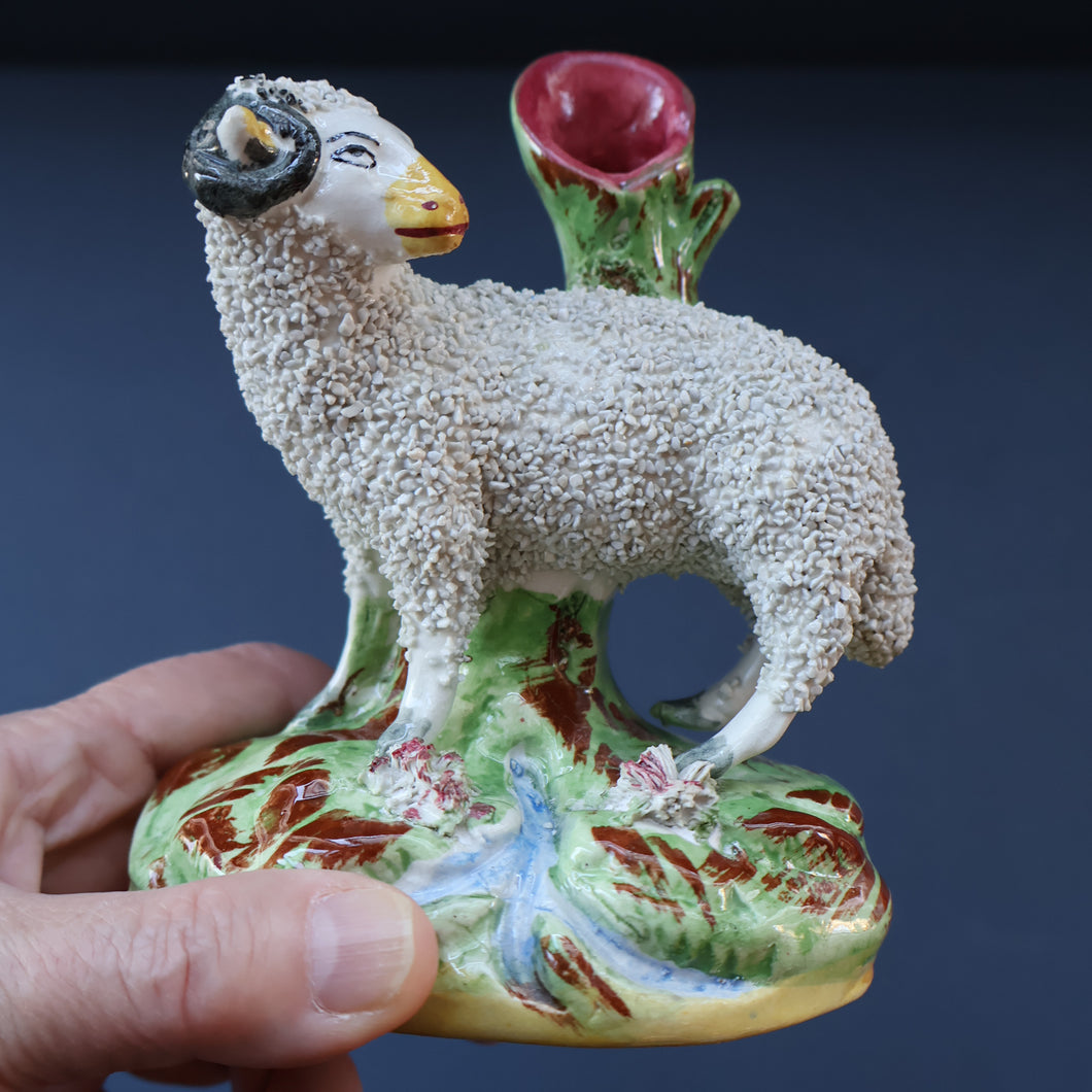 ANTIQUE Victorian 1880s Staffordshire Spill Vase. In the form of a Sheep or Ram