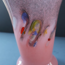 Load image into Gallery viewer, SCOTTISH GLASS. Vintage 1960s Strathearn Vase Aventurine Inclusions, Tutti Frutti Swirls. Leaping Salmon Mark.  8 inches

