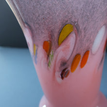 Load image into Gallery viewer, SCOTTISH GLASS. Vintage 1960s Strathearn Vase Aventurine Inclusions, Tutti Frutti Swirls. Leaping Salmon Mark.  8 inches
