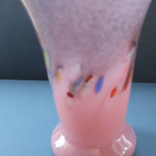 Load image into Gallery viewer, SCOTTISH GLASS. Vintage 1960s Strathearn Vase Aventurine Inclusions, Tutti Frutti Swirls. Leaping Salmon Mark.  8 inches
