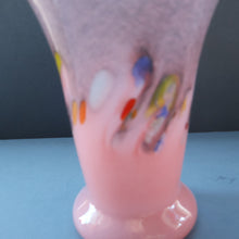 Load image into Gallery viewer, SCOTTISH GLASS. Vintage 1960s Strathearn Vase Aventurine Inclusions, Tutti Frutti Swirls. Leaping Salmon Mark.  8 inches
