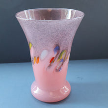 Load image into Gallery viewer, SCOTTISH GLASS. Vintage 1960s Strathearn Vase Aventurine Inclusions, Tutti Frutti Swirls. Leaping Salmon Mark.  8 inches
