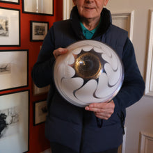 Load image into Gallery viewer, British STUDIO GLASS BOWL by Anthony Stern (1944 - 2022). &quot;White Spiral&quot; Range. Signed and dated 1980
