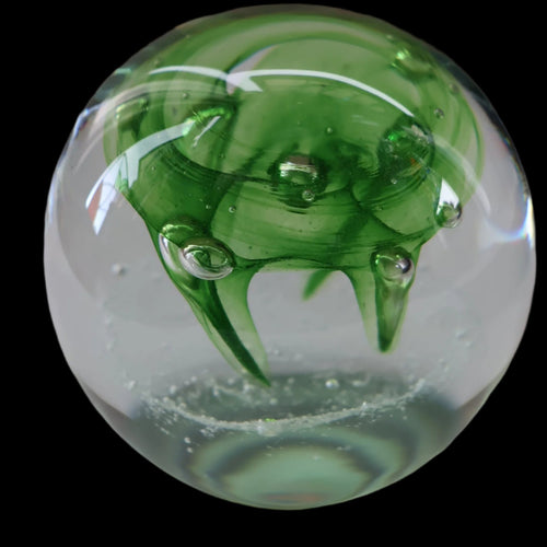LIMITED EDITION Scottish Caithness Glass Paperweight: VORTEX (Green) by Colin Terris; 1975 BOXED