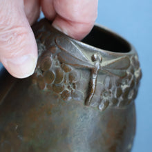 Load image into Gallery viewer, Swedish Bronze Pot / Vase by John Farngren (1884 - 1960) for Otto Meyer. Decorated with Relief Dragonflies and Flowers. SIGNED
