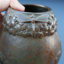 Load image into Gallery viewer, Swedish Bronze Pot / Vase by John Farngren (1884 - 1960) for Otto Meyer. Decorated with Relief Dragonflies and Flowers. SIGNED
