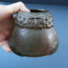 Load image into Gallery viewer, Swedish Bronze Pot / Vase by John Farngren (1884 - 1960) for Otto Meyer. Decorated with Relief Dragonflies and Flowers. SIGNED
