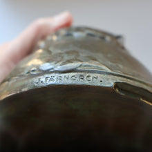Load image into Gallery viewer, Swedish Bronze Pot / Vase by John Farngren (1884 - 1960) for Otto Meyer. Decorated with Relief Dragonflies and Flowers. SIGNED
