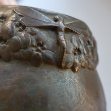 Load image into Gallery viewer, Swedish Bronze Pot / Vase by John Farngren (1884 - 1960) for Otto Meyer. Decorated with Relief Dragonflies and Flowers. SIGNED
