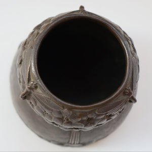 Swedish Bronze Pot / Vase by John Farngren (1884 - 1960) for Otto Meyer. Decorated with Relief Dragonflies and Flowers. SIGNED