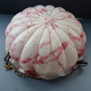 Vintage Glass Hanging Goldfish Bowl or Flycatcher Lampshade. Opaque Glass with Oodles of Raspberry Ripple Veins