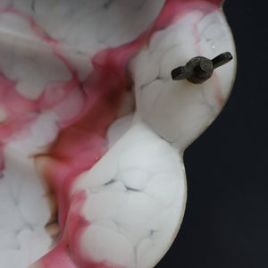 Vintage Glass Hanging Goldfish Bowl or Flycatcher Lampshade. Opaque Glass with Oodles of Raspberry Ripple Veins