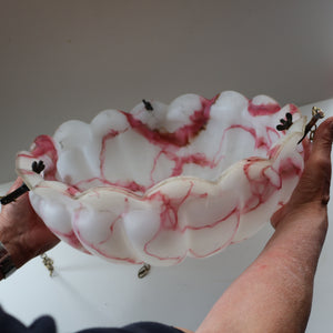 Vintage Glass Hanging Goldfish Bowl or Flycatcher Lampshade. Opaque Glass with Oodles of Raspberry Ripple Veins