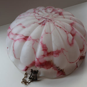 Vintage Glass Hanging Goldfish Bowl or Flycatcher Lampshade. Opaque Glass with Oodles of Raspberry Ripple Veins