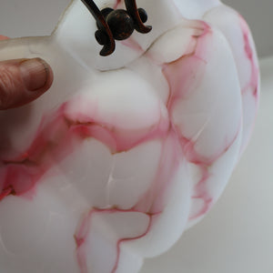 Vintage Glass Hanging Goldfish Bowl or Flycatcher Lampshade. Opaque Glass with Oodles of Raspberry Ripple Veins