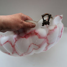 Load image into Gallery viewer, Vintage Glass Hanging Goldfish Bowl or Flycatcher Lampshade. Opaque Glass with Oodles of Raspberry Ripple Veins
