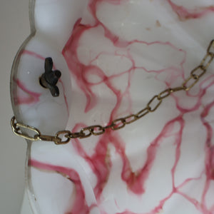 Vintage Glass Hanging Goldfish Bowl or Flycatcher Lampshade. Opaque Glass with Oodles of Raspberry Ripple Veins