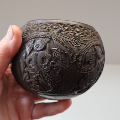 Antique 19th Century South East Asian / Burmese Hand Carved Coconut Cup