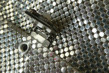 Load image into Gallery viewer, Glittery Vintage SILVER Glomesh Disco Evening Clutch Bag or Purse. Fancy Diamante Clasp Detail

