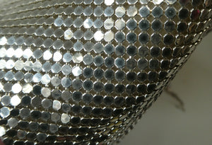 Glittery Vintage SILVER Glomesh Disco Evening Clutch Bag or Purse. Fancy Diamante Clasp Detail