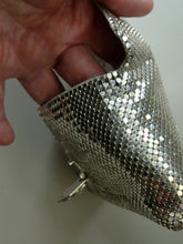 Load image into Gallery viewer, Glittery Vintage SILVER Glomesh Disco Evening Clutch Bag or Purse. Fancy Diamante Clasp Detail
