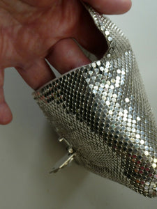 Glittery Vintage SILVER Glomesh Disco Evening Clutch Bag or Purse. Fancy Diamante Clasp Detail