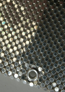 Glittery Vintage SILVER Glomesh Disco Evening Clutch Bag or Purse. Fancy Diamante Clasp Detail