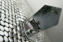 Load image into Gallery viewer, Glittery Vintage SILVER Glomesh Disco Evening Clutch Bag or Purse. Fancy Diamante Clasp Detail
