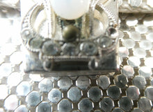 Load image into Gallery viewer, Glittery Vintage SILVER Glomesh Disco Evening Clutch Bag or Purse. Fancy Diamante Clasp Detail
