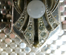Load image into Gallery viewer, Glittery Vintage SILVER Glomesh Disco Evening Clutch Bag or Purse. Fancy Diamante Clasp Detail
