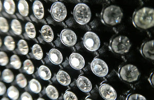 Beautiful Vintage 1950s Black Satin Evening Bag Covered with a Mesh of Crystal Diamante or Rhinestones