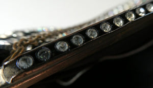 Beautiful Vintage 1950s Black Satin Evening Bag Covered with a Mesh of Crystal Diamante or Rhinestones